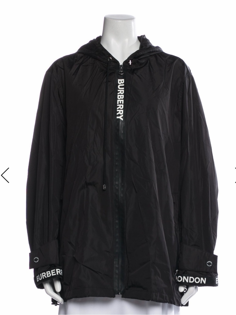 Burberry Black Hooded Rain Jacket with Branded Trim